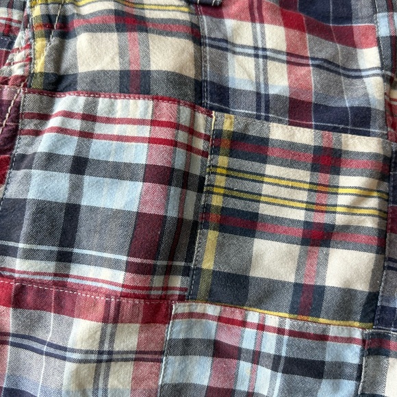 Old Navy Shorts Madras Plaid Patchwork Red Blue Pockets Summer Festival Size 33 - Picture 2 of 8